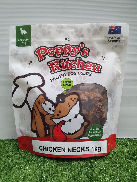 Poppys Kitchen Quality Australian Dried Chicken Neck Dog Treats 1000g 1kg