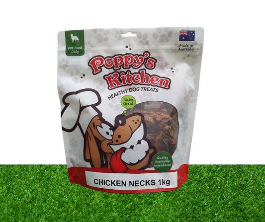Poppys Kitchen Quality Australian Dried Chicken Neck Dog Treats 1000g 1kg