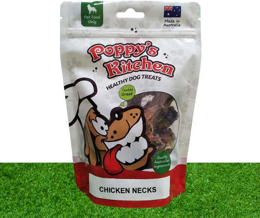 Poppys Kitchen Quality Australian Dried Chicken Neck Dog Treats 100g