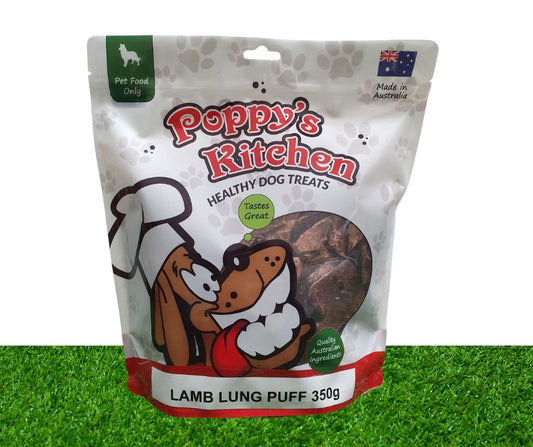 Poppys Kitchen Quality Australian Lamb Lung Puff  Dog Treats 350g