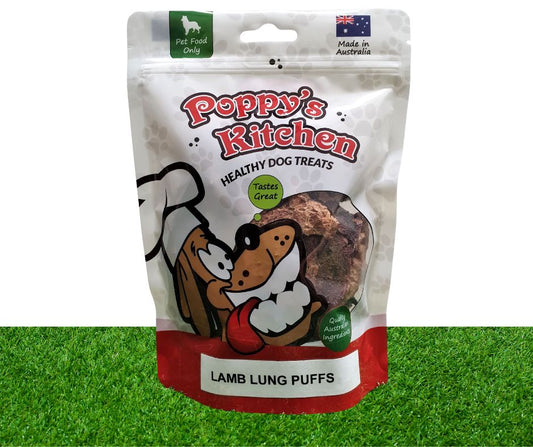 Poppys Kitchen Quality Australian Lamb Lung Puff  Dog Treats 75 g