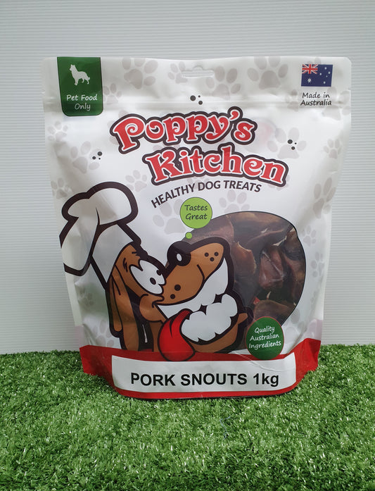 Poppys Kitchen Quality Australian Pork Pig Snouts 1000g 1Kg Pack Dog Treats