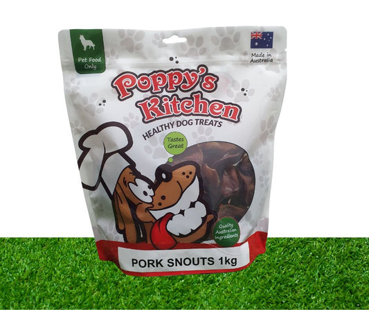 Poppys Kitchen Quality Australian Pork Pig Snouts 1000g 1Kg Pack Dog Treats